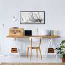 iKNOW FOTO Framed Canvas Wall Art Black and White Sailboat Seascape Vintage Coastal Picture with Black Floater Frame Stretched Ready to Hang 20x40 Boats Wall Art for Living Room, Office, Home Decor