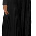 GORGLITTER Women's Pleated Church Maxi Dress Fall Casual Cocktail Holiday Long Sleeve Crew Neck Flowy Loose Long Dress (Black, S)