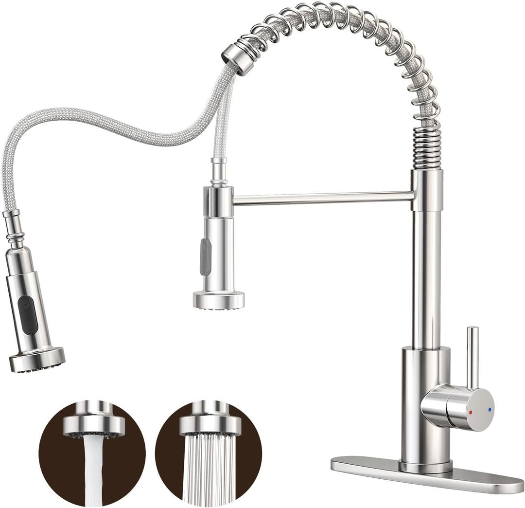 Kitchen Sink Faucet with Pull - Down Sprayer, 2 - Handle 3 - in - 1 Kitchen Sink Filter Faucet, Cold and Hot Mixer Drinking Water Faucet (with Pull-Down Sprayer, Chrome-02)