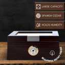 Mantello Cigars Cigar Humidors, Humidor Cigar Box- Gifts for Men, Ebony Wood, Glass-Top Cigar Humidor, Cigar Humidor Box with Hygrometer, Cedar Divider, Humidity Packets Holder, Cigar Box, Holds 25-50