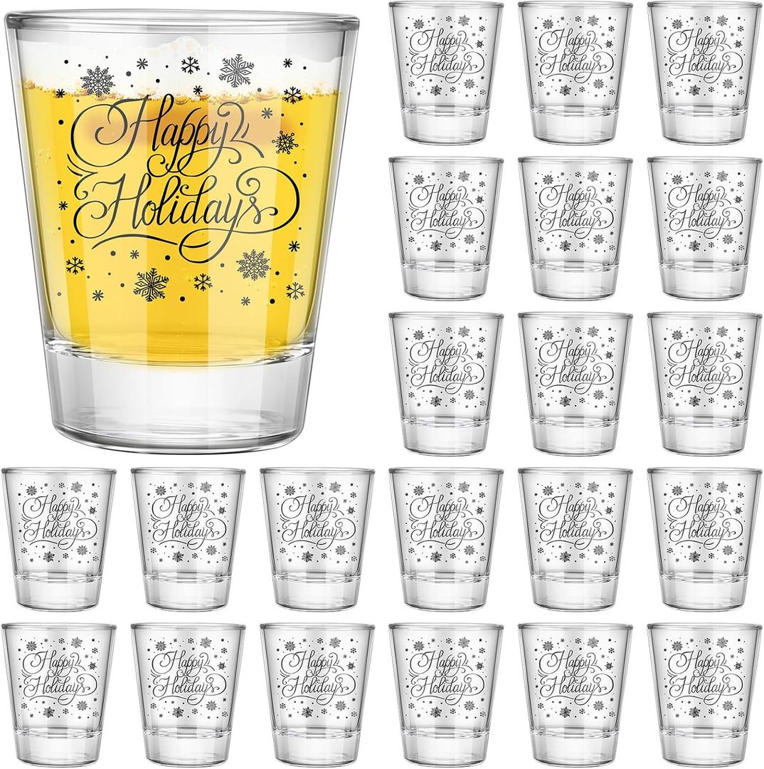 Tioncy 24 Pcs Christmas Shot Glasses 2 oz Clear Shot Glass Happy Holiday Print Cocktail Glasses Funny Cool Mini Whiskey Shot Glass Cups for Christmas Table Decoration Present Drinking Supply(Cool)