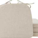 Ruqmuis Chair Cushions for Dining Chairs, 2" Thick Seat Cushions for Kitchen Chairs, D-Shaped Chair Pads with Washable Cover, Ties and Non Slip Backing, 17'' x 16'', Set of 4, Beige