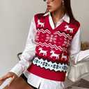 JULYCLO Christmas Sweater Vest Women Ugly Xmas Reindeer Knit Sweaters Casual Santa Snowflake V Neck Sleeveless Outwear Tops (XXL)
