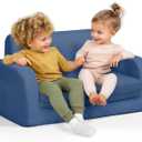 3-in-1 Extra Wide Convertible Kids Couch, Flip Open Toddler Couch to Lounger, Comfy Toddler Chair, Machine-Washable Kids Sofa for Girls, Kid Sofa Bed for Fun Playtime or Comfy Lounging, Dark Blue