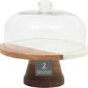 Gibson Elite Ridgehaven 10" Marble & Wood Cake Stand, Serving Platter, Charcuterie Board, and Center Piece Home Dcor With Glass Lid