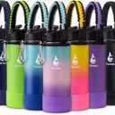 Farsea Insulated Water Bottle With Paracord Handle, Protective Boot and 2 Lids (Straw Lid & Spout Lid), Stainless Steel Water Bottle Wide Mouth, Double Wall Sweat-Proof BPA-Free, 18 oz