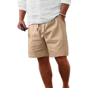 Comdecevis Men's Linen Shorts Casual Elastic Waist Drawstring Summer Beach Vacation Yoga Golf Shorts with Pockets (XX-Large, Khaki)