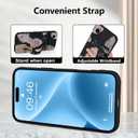 Case for iPhone Air Silicone Phone Case with Strap for Women Girls Cute Floral Flowers Design, Adjustable Finger Strap Kickstand Protective Cover, Black