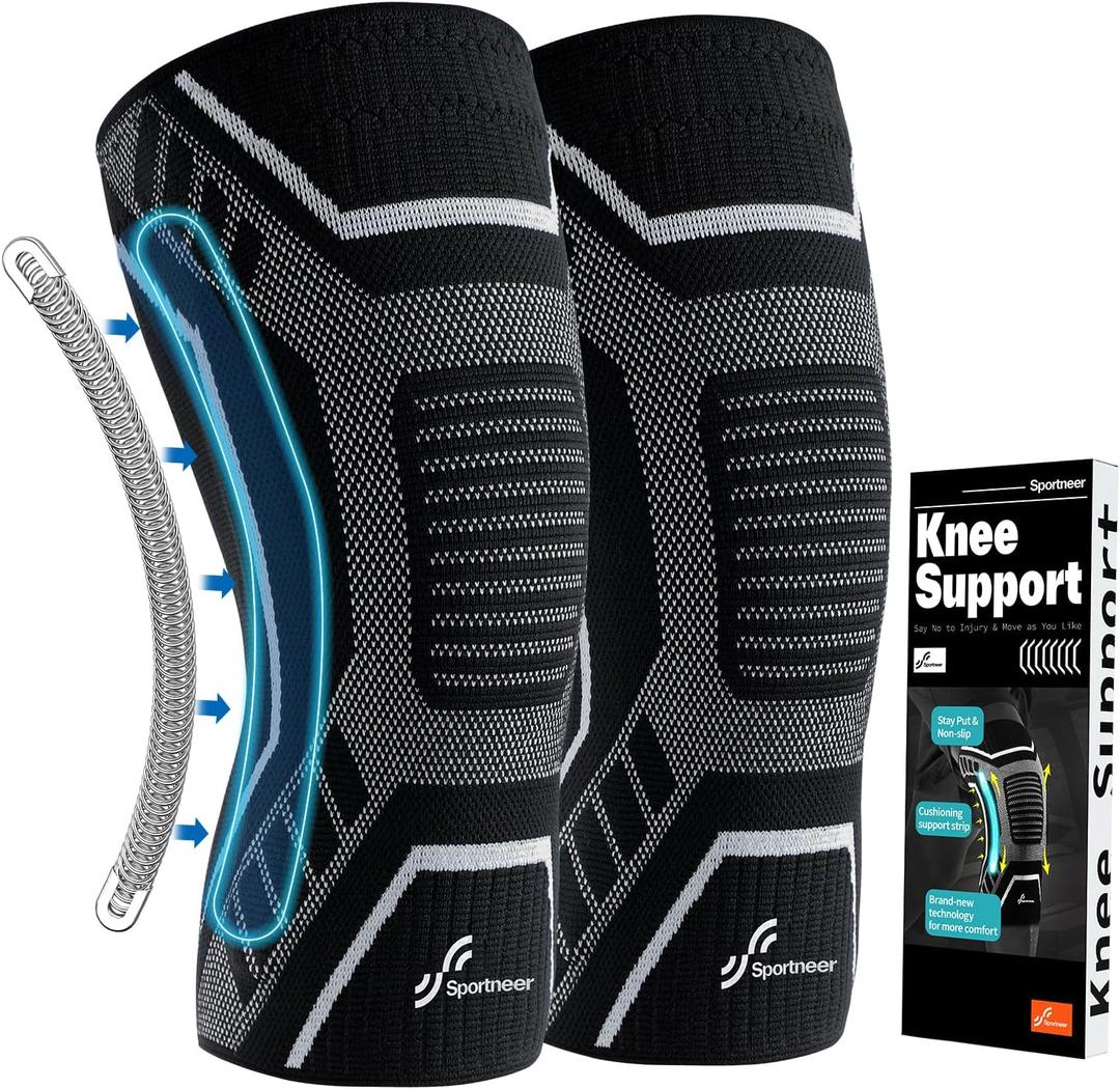 Copper Knee Brace for Men & Women - Knee Compression Sleeve with Side Stabilizers - Knee Support for Running, Hiking, Working, Basketball, Volleyball, Gym, Meniscus Tear, ACL, Arthritis Knee Pain Relief, A Pair (Black-No Copper(a pair), Medium(16"-18.5"))