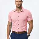 JMIERR Men's Muscle Fit High Stretch Wrinkle-Free Button Down Dress Shirts Summer Casual Short Sleeve Shirt (Pink, S)