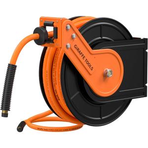 Giraffe Tools Retractable Air Hose Reel, 3/8" Hybrid Hose, Air Compressor Heavy Duty Steel Reel Auto Rewind 300PSI, Wall Mount, 25ft