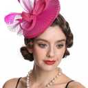 SAFERIN Fascinator for Women Hair Clip Hat Bowler Feather Flower Veil Wedding Party Tea Hat (Pink)