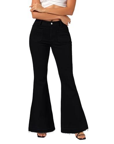 roswear Bell Bottom Jeans for Women High Waist Stretchy Flare Jeans Denim Trousers Pants Black Large