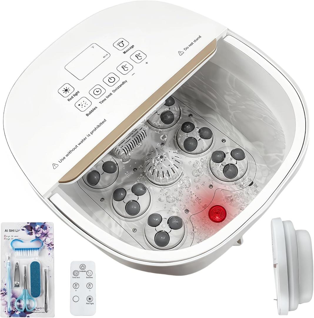 Collapasible Foot Spa Bath Massager with Heat, Pedicure Foot Spa with Bubbles/Timer/Temperature Control, Feet Soak Tub for Home, Office, Relaxation and Stress Relief, Gift for Men and Women