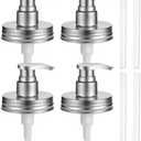Amolliar Plastic Mason Jar Soap Dispenser Lids - Universal Pump Replacement for Regular Mouth Jar Farmhouse Decor for Kitchen, Bathroom, Dish Soap, Lotions, Hand Soap (4 Pack, Silver)