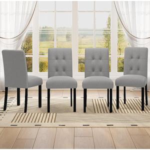 ModernLuxe Assembly Required 4 Piece Modern Tufted Dining Chair Rustic Linen Upholstered with Black Rubber Wood Legs Upholstered Accent Chair for Kitchen Dining Room Bedroom Gray