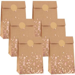 Cooraby 30 Pieces Kraft Paper Bronzing Rose Gold Bags with 48 Stickers Candy Gift Paper Bags for Wedding, Birthday, Tea Party, Gift, and Party Celebrations (Brown)