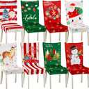 8 Pcs Christmas Chair Covers Santa Claus Xmas Stretch Chair Back Slipcovers Snowflake Snowman Gnome Tree Seat Cover Spandex Removable Washable Protector for Dining Room Home (Stylish)