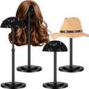 Geelin 4 Pack Wig Stand 9.8"-18.9" Adjustable Height Wig Head Holder Non Slip Portable Hat/cap Display Stand for Multiple Wigs (Black)