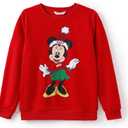 Disney family matching sweatshirt Stitch Mickey Spiderman print long sleeve winter Christmas mom dad kids loose fit red (Red)