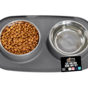 GORILLA GRIP Feeding Mat Bowl Set, 100% Waterproof BPA Free Silicone Base, 304 Stainless Steel Cat and Dog Bowls for Food and Water, Slip Resistant, High