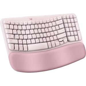 Logitech Wave Keys Wireless Ergonomic Keyboard with Cushioned Palm Rest, Comfortable Natural Typing, Easy-Switch, Bluetooth, Logi Bolt Receiver, for Multi-OS, Windows/Mac - Rose