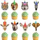 24 PCS Jungle Animals Cupcake Toppers Tiger Lion Zebra Giraffe Elephant Forest Theme Cupcake Picks Safari Animal Theme Baby Shower Kids Wild Animals Birthday Party Cake Decorations Supplies