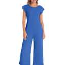 Nfsion Women's Summer Casual Round Neck Loose Cap Sleeve Long Pants Vacation Jumpsuit Romper with Pockets Medium Blue