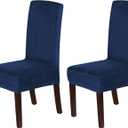 H.VERSAILTEX Velvet Dining Chair Covers Stretch Chair Covers for Dining Room Set of 2 Parson Chair Slipcovers Chair Protectors Covers Dining, Soft Thick Solid Velvet Fabric Washable, Navy
