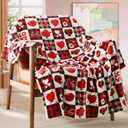Valentine's Day Gift Blanket for Mom, Wife - Red Pattern Throw for Couch, Sofa or Bed - Decorative Plaid Luxury Flannel Lap Blanket - Super Cozy Comfy (50" x 60")