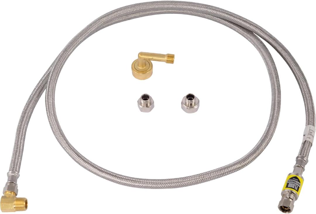 Eastman Flood Defender Dishwasher Installation Kit, 6 Foot Supply Line with Adapters, Auto Shutoff Valve, 3/8 Inch MIP x 3/4 Inch FHT Elbows, 98556