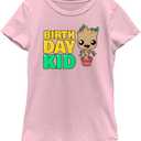 Fifth Sun Marvel Classic Guardians of The Galaxy Birthday Kid Groot Girls Short Sleeve Tee Shirt (Medium, Light Pink)