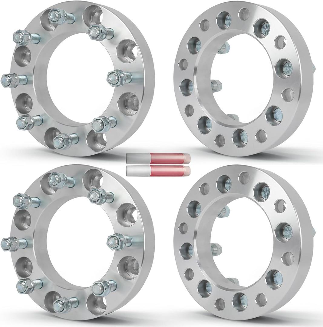 OCPTY 4PCS 8x180 to 8x6.5 Wheel Spacers Adapters 1.5" inch 14x1.5 Studs 130mm Hub Bore Forged Wheel Spacers Adapters 8 Lug fit for Sierra 2500 HD for Sierra 3500 HD for Silverado 2500