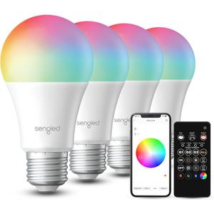 Sengled Dual Mode Smart Light Bulbs with Remote & App Control, Color Changing Light Bulbs, RGBW LED Bulbs 2700K-6500K Dimmable, 60W, Local Group Control (4P+ 1 Remote, No Support Alexa & Google)