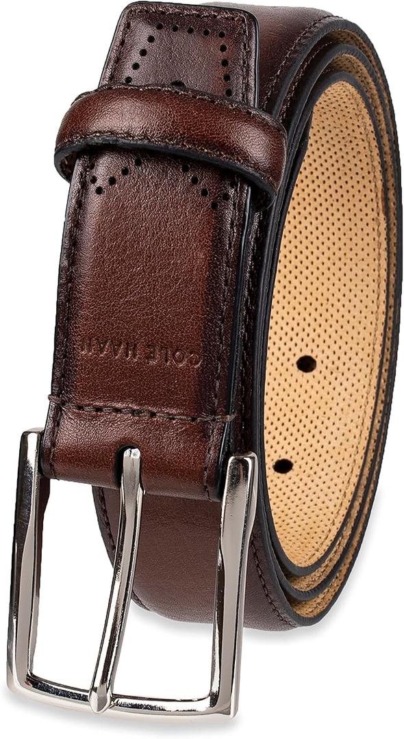 Cole Haan Men's Leather Dress Belt Polished Brown, Tan Or Cognac Strap for Work & Formal Wear (Brown)
