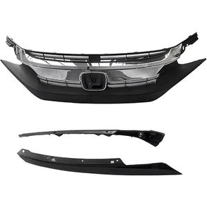 Front Bumper Grille Assembly Chrome Grill With Trim Glossy Black For 2016 2017 2018 2019 Honda Civic
