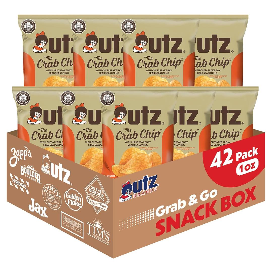 Utz Crab Chips 1 oz. Bags, 42 Count, Crispy Fresh Potato Chips, Perfect for Vending Machines, Individual Snacks to Go, Trans-Fat Free, brand is Utz, variation theme is Flavor that is Crab, Size that is 2.63 Pound (Pack of 1). (EXP 08/24/26)