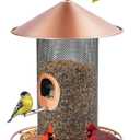Bird Feeder for Outdoor, Metal Wild Bird Feeder Hanging Outside, 7.5" Copper Roof and 360 Degree Feeding Tray with 2 Extra Feeding Ports, 3 Lbs Bird Seeds Capacity (Bronze)