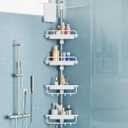 32-122inch Corner Shower Caddy Tension Pole White, Rustproof Drill-Free Shower Shelves for Bathroom Bathtub Washbasin, Adjustable Shower Organizer with 4 Tier Patent Stable Shelves & Towel Bars