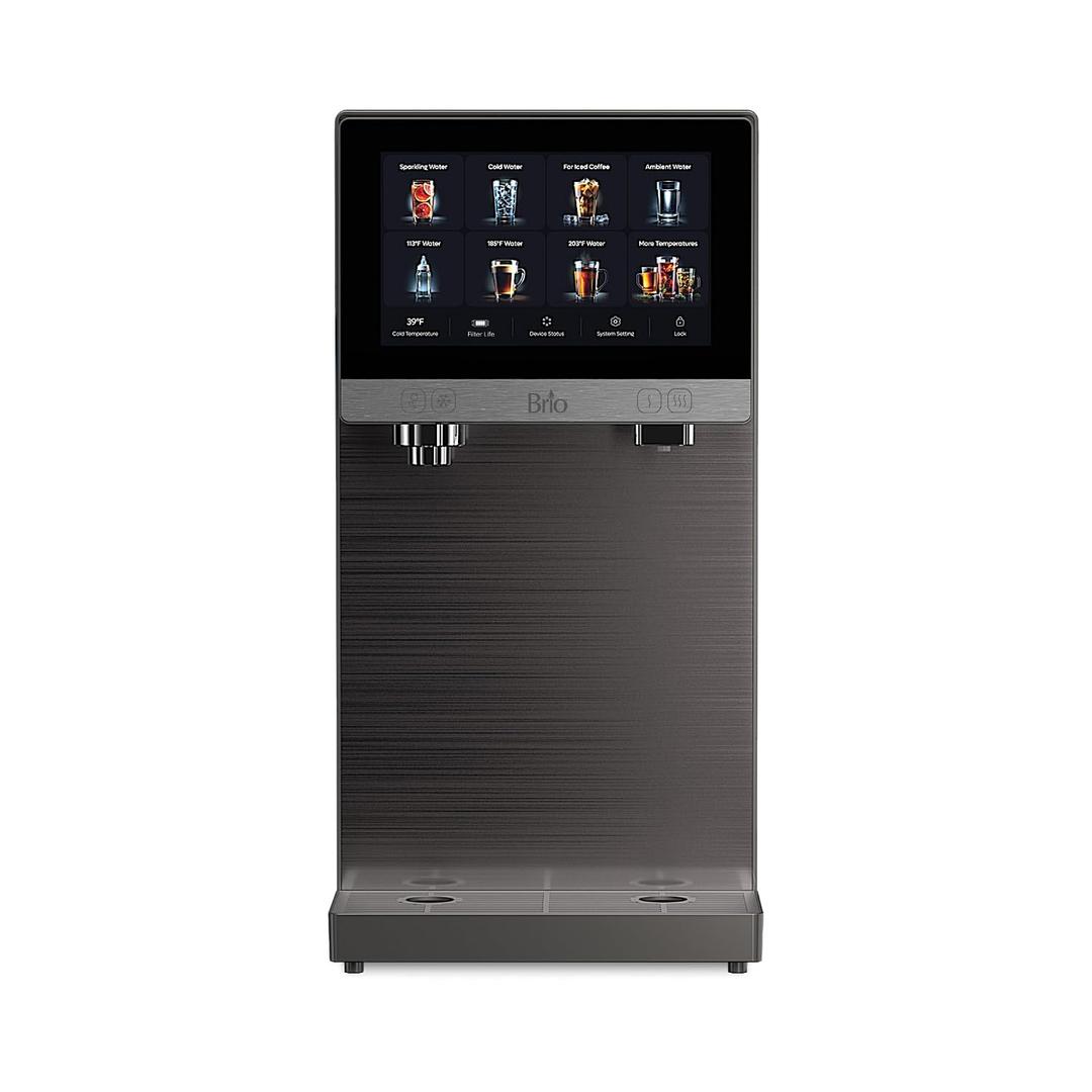 Brio Q60 Sparkling Water Countertop Dispenser with Refillable Tank, No Plumbing Required, Instant Hot & Cold, 4-Stage Reverse Osmosis Filtration, Touch Screen Display, Black, 8.66" W x 18.38" H x 16.9" D