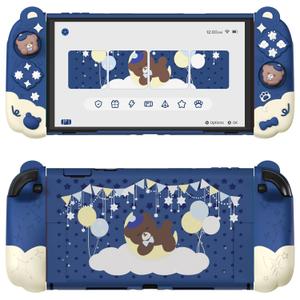 PlayVital Good Night Bear Dockable Case for Nintendo Switch 2 with Stand | Split Design Silicone Joycon Grips, PC Console Hard Shell, 2 Joystick Caps | Cute Protective Cover Bundle – Midnight Blue
