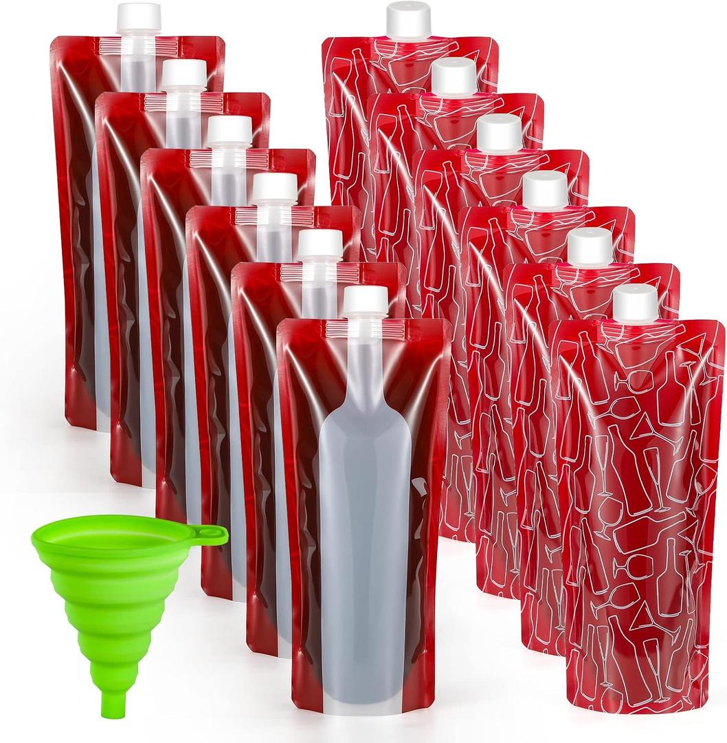 Foldable Wine Bag,Portable Wine Bottle Bag Flask, 12 Pack Collapsible Liquid Leak Proof Flask Holder,Reusable Wine pouch for Gift Travel Camping BBQ Party Beach Hiking Home Kitchen(750ml)