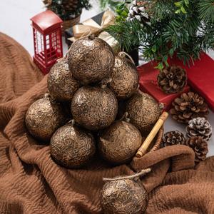 24 Pcs Farmhouse Christmas Ball Ornaments 3.15'' Vintage Antique Gold Christmas Tree Decor Rustic Distressed Neutral Ornaments with Loop Shatterproof Hanging Ball for Farmhouse Xmas Decor