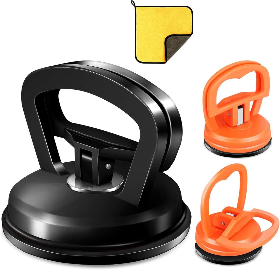 Dent Puller 3-Pack - Car Dent Puller, Dent Puller Kit with Heavy Duty Suction Cup & T-Handle Lifter. Dent Remover Tool for Car, Glass Lifting, Screen Moving (Black+Orange)