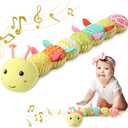 Baby Toys 0 to 12 Months, Musical Stuffed Animal Activity Soft Toys with Multi-Sensory Crinkle, Rattle and Textures, Infant Tummy Time Toys for Newborn Boys Girls, Caterpillar, Yellow