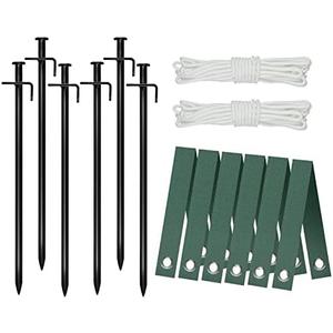 Heavy Duty Steel Tree Support Kit, Tree Stake Kit for Newly Planted Trees Against Bad Weather, Include 6 PCS Tree Straps for Staking, 6 PCS Tree Stakes and 2 PCS Rope of 31.2 FT for Anchoring (2)
