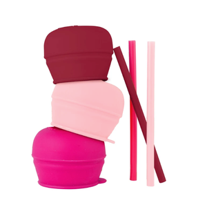 Boon Snug Straw Universal Silicone Straw Lids  Multi (3pk), Pink