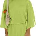 Tankaneo Womens Short Sets 2 Piece Outfits 3/4 Sleeve Tops and Elastic Waist Shorts Lounge Set Casual Loungewear (XX-Large, Green)