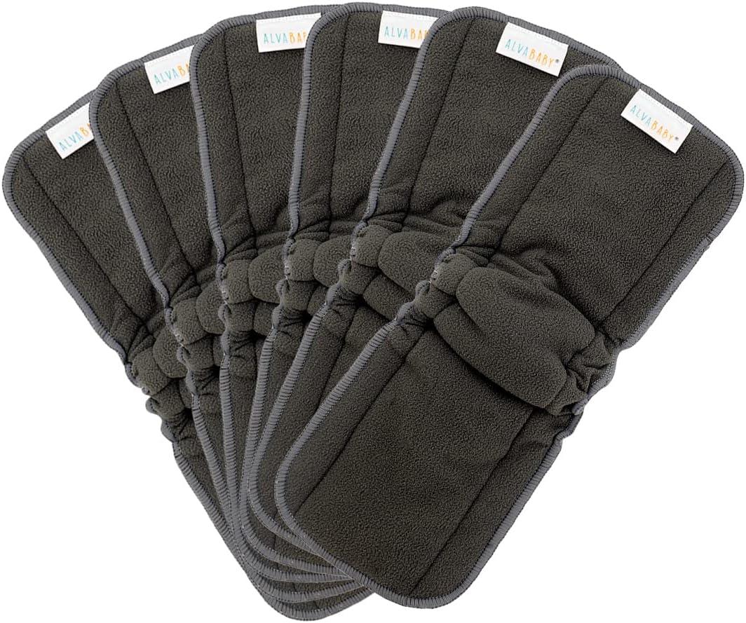 ALVABABY Reusable 4 Layers 6 Pack Inserts with Gussets for Baby Cloth Diaper and Cloth Diapers Covers 6FLN
