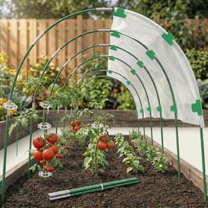 6 Sets Garden Hoops for Raised Beds & 30PCS Tomato Clips, Greenhouse Hoops for Netting, Rust-Free Diameter 0.23” Fiberglass Plant Support Garden Stakes Can Cover 2.8ft-3.5ft in Width (36PCS+30 Clips)